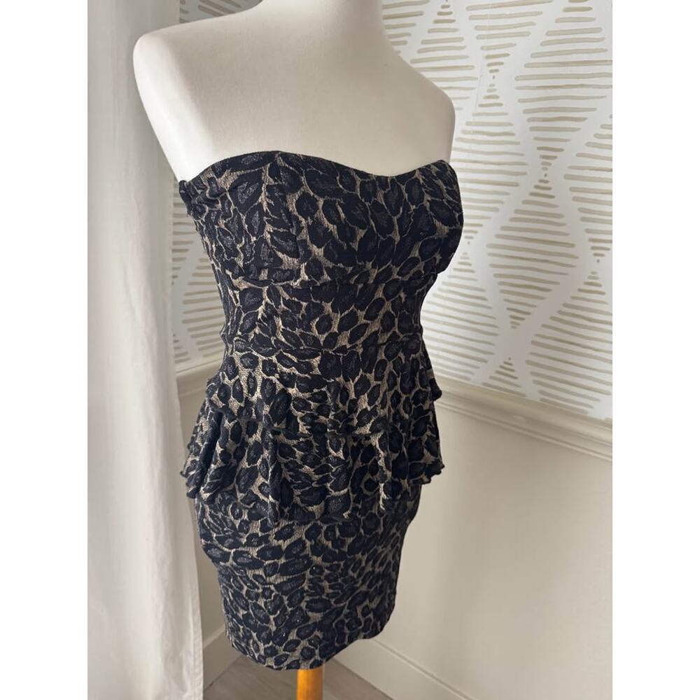 Shasa Women’s Medium Y2K Peplum Glitter Leopard Strapless Mini Dress - Picture 8 of 8